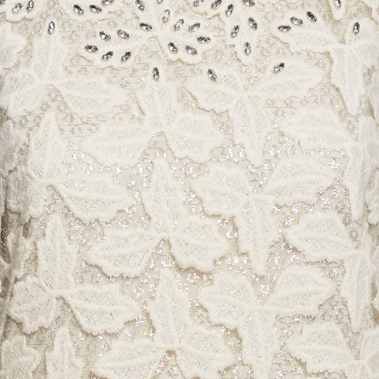 Pre Owned Alice + Olivia White Studded Lurex Lace Sleeveless Mini Dress M