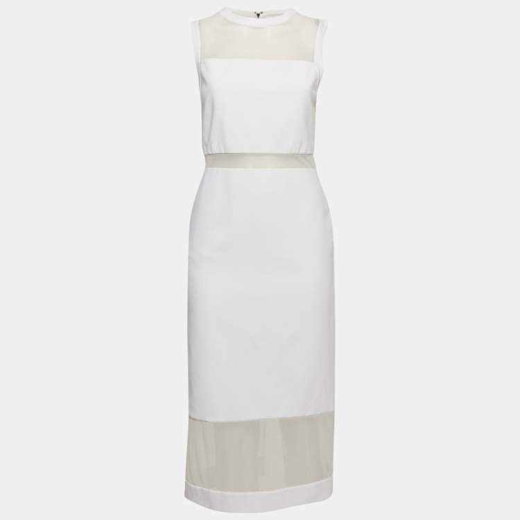 Pre Owned Alice + Olivia White Mesh and Crepe Sleeveless Sheath Dress M