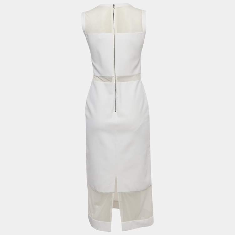 Pre Owned Alice + Olivia White Mesh and Crepe Sleeveless Sheath Dress M