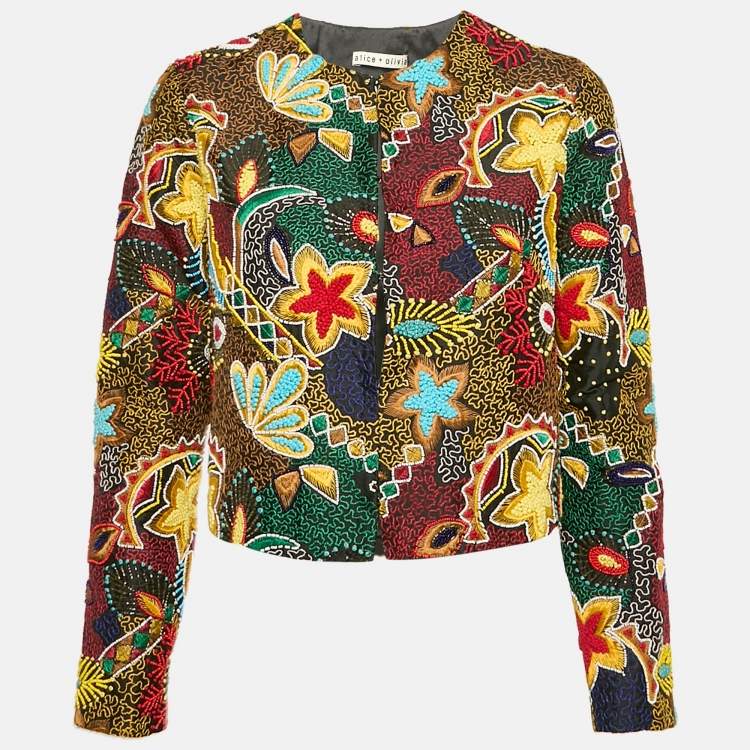 Pre Owned Alice + Olivia Multicolor Beaded Embroidery Crepe Jacket M