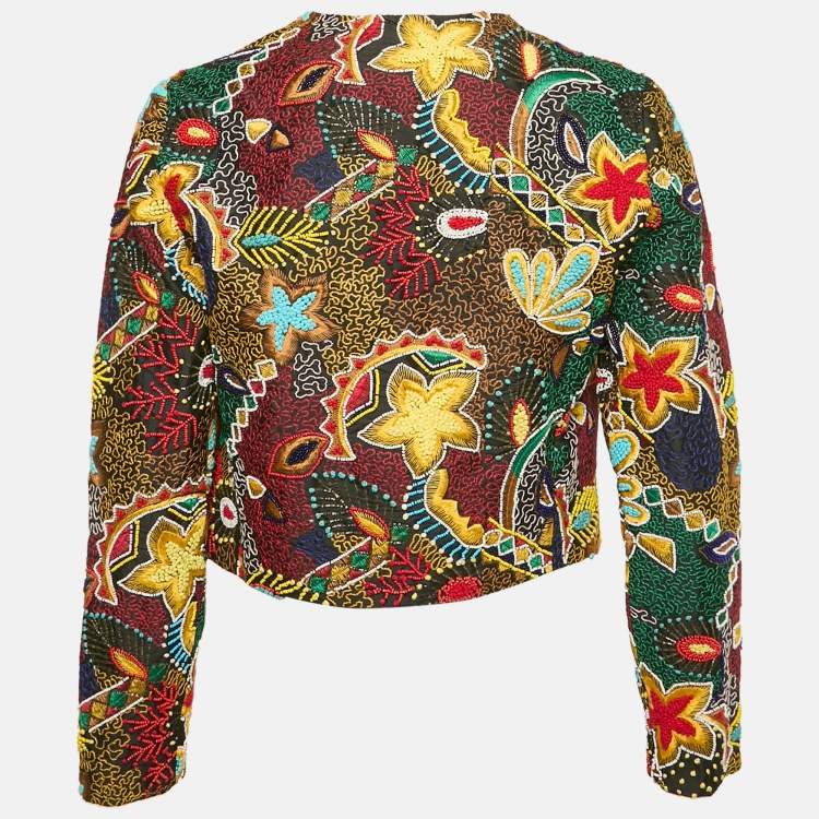 Pre Owned Alice + Olivia Multicolor Beaded Embroidery Crepe Jacket M