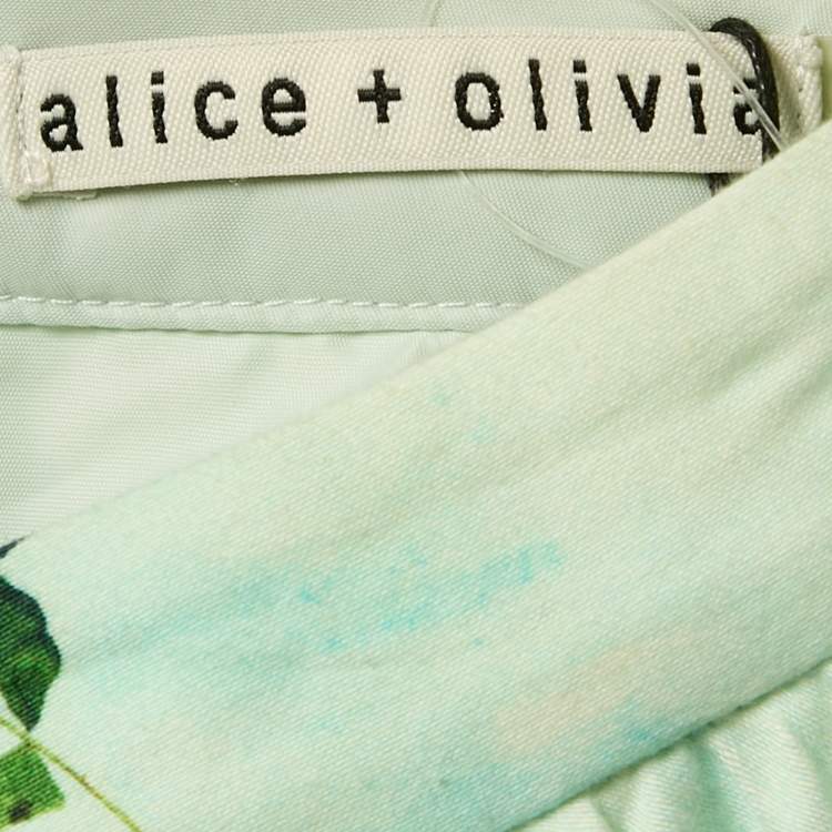 Pre Owned Alice + Olivia Mint Green Parrot in Paradise Print Cotton Short Skirt S