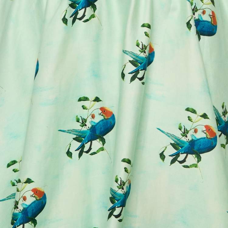 Pre Owned Alice + Olivia Mint Green Parrot in Paradise Print Cotton Short Skirt S