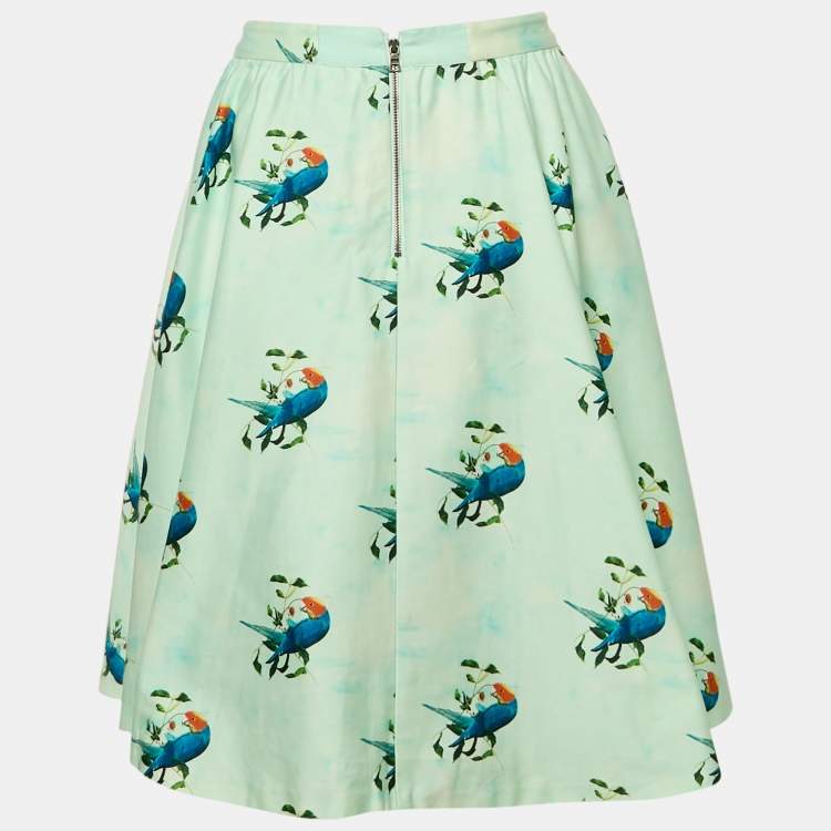 Pre Owned Alice + Olivia Mint Green Parrot in Paradise Print Cotton Short Skirt S