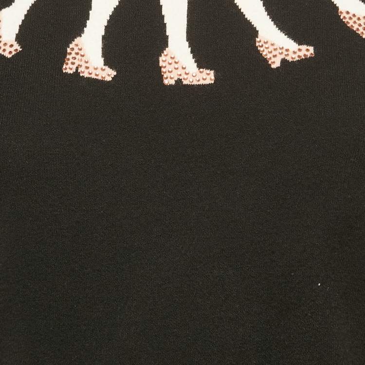 Pre Owned Alice + Olivia Black Intarsia Legs Jersey Long Sleeve Sweater M