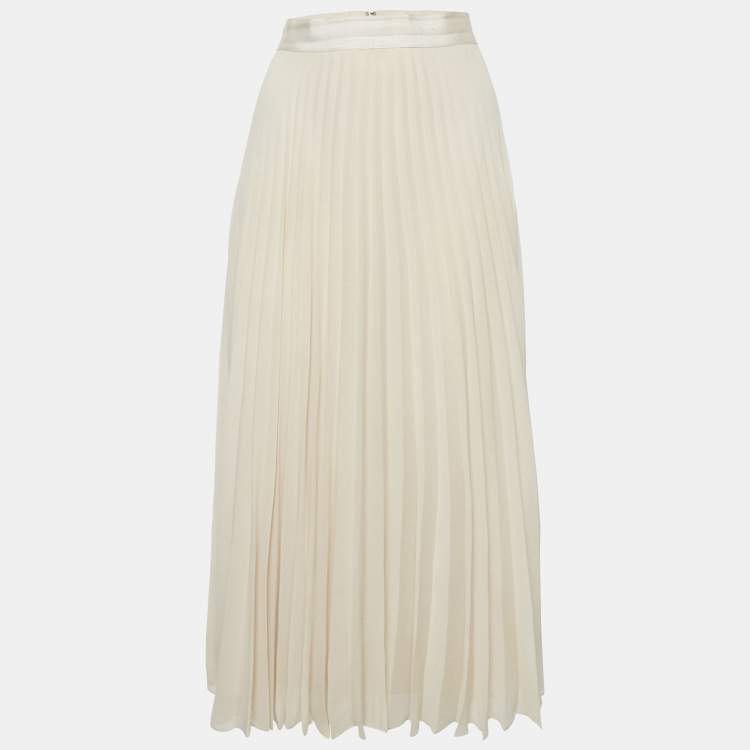 Pre Owned Alice + Olivia Beige Georgette Plisse Maxi Skirt M