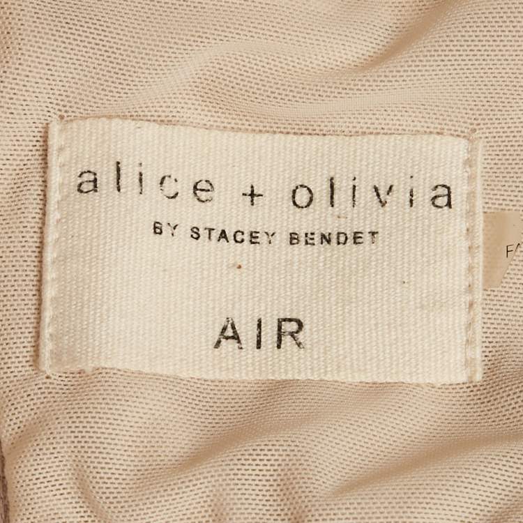 Pre Owned Alice + Olivia Air Beige Stretch Crepe Back Open Crop Top M