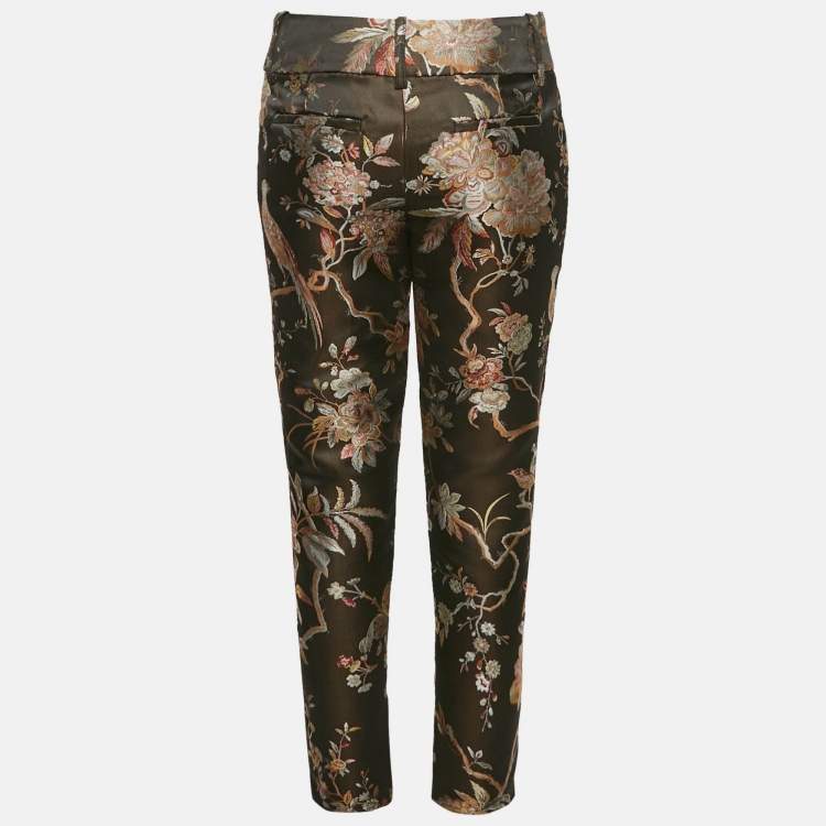 Pre Owned Alice + Olivia Black Floral Jacquard Trousers S