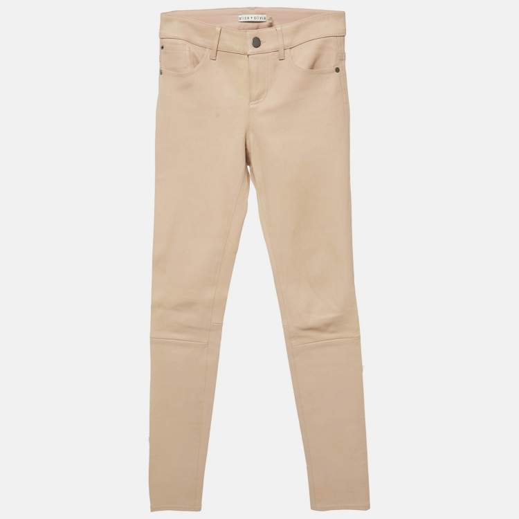 Pre Owned Alice + Olivia Light Pink Leather Paneled Pants S