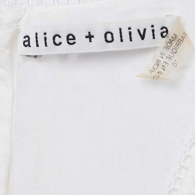 Pre Owned Alice + Olivia White Broderie Anglaise Modal Tiered Mini Dress L