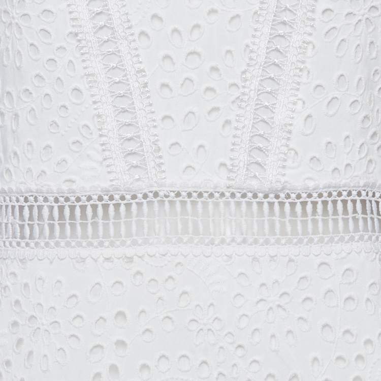 Pre Owned Alice + Olivia White Broderie Anglaise Modal Tiered Mini Dress L