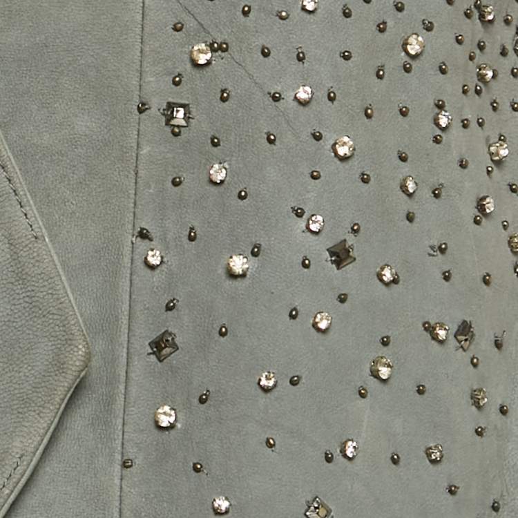 مملوكة مسبقًا Alice + Olivia Grey Embellished Leather Jacket XS