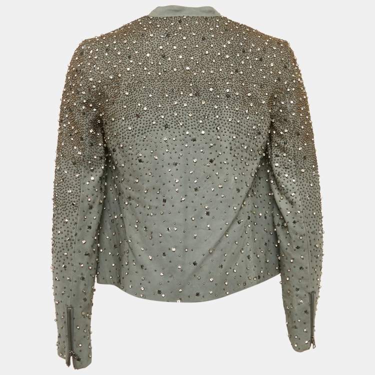 مملوكة مسبقًا Alice + Olivia Grey Embellished Leather Jacket XS