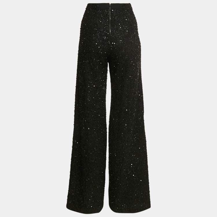 Pre Owned Alice + Olivia Black Chiffon Embellished Wide Leg Trousers S