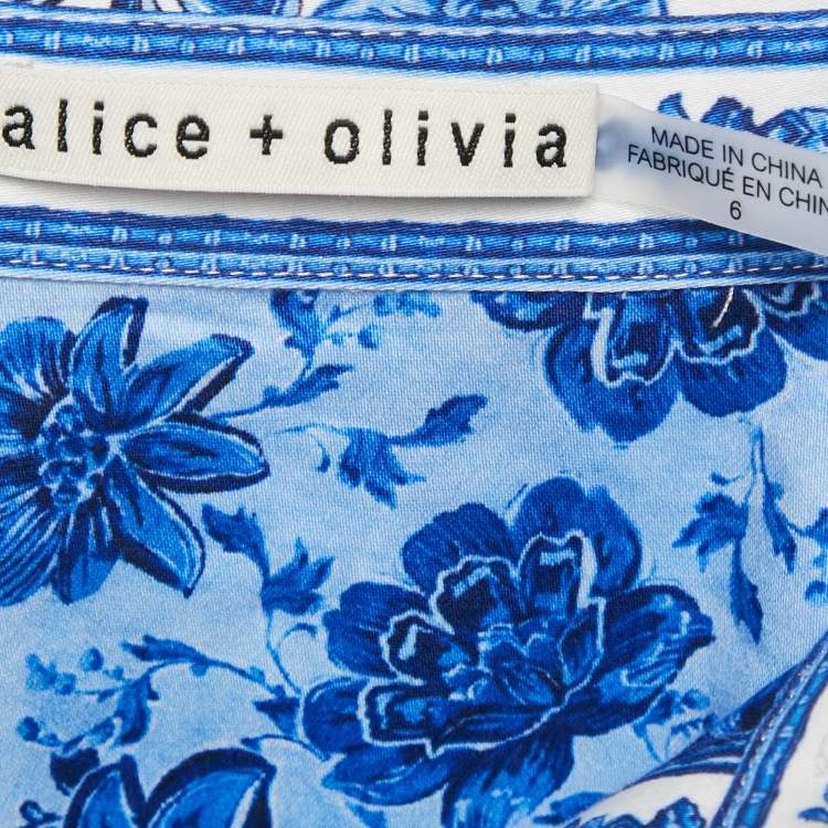 مملوكة مسبقًا Alice + Olivia Blue Floral Print Cotton Mini Dress M