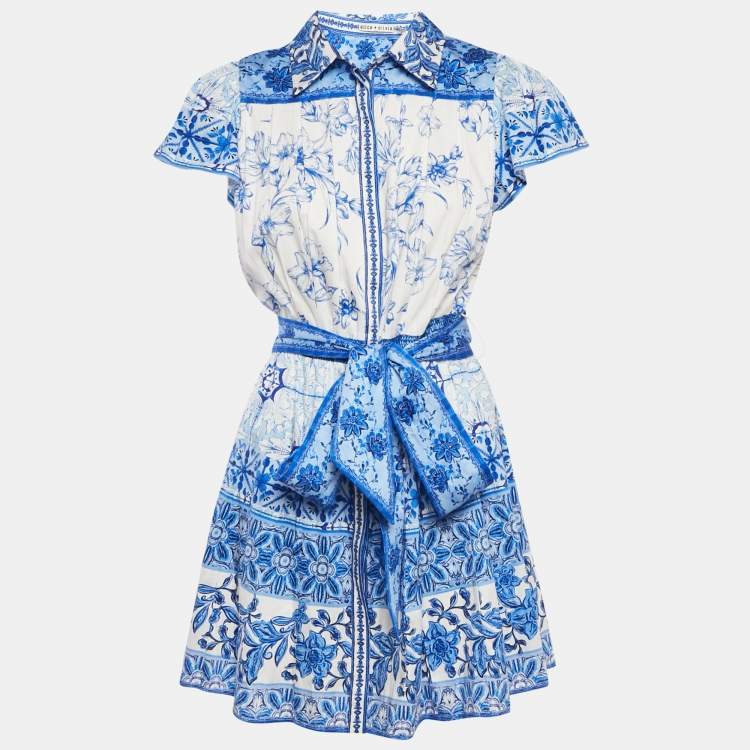مملوكة مسبقًا Alice + Olivia Blue Floral Print Cotton Mini Dress M