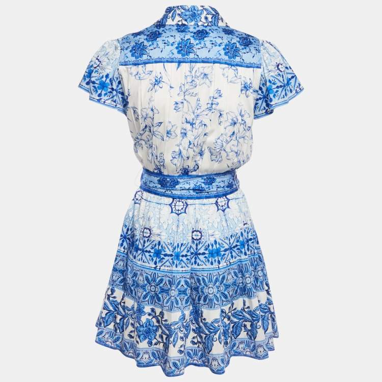 مملوكة مسبقًا Alice + Olivia Blue Floral Print Cotton Mini Dress M