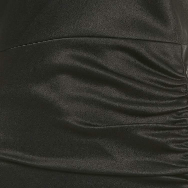 Pre Owned Alice + Olivia Black Satin Ruched Diana Maxi Dress S