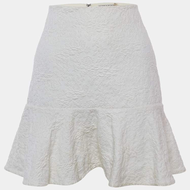Pre Owned Alice + Olivia White Jacquard Knit Flared Hem Mini Skirt M