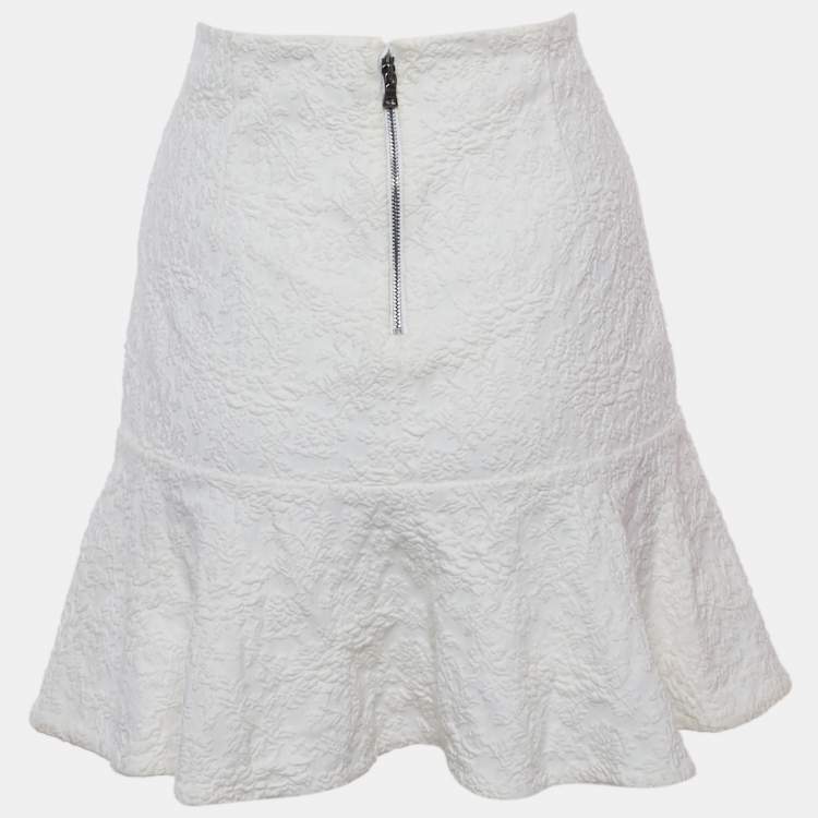 Pre Owned Alice + Olivia White Jacquard Knit Flared Hem Mini Skirt M
