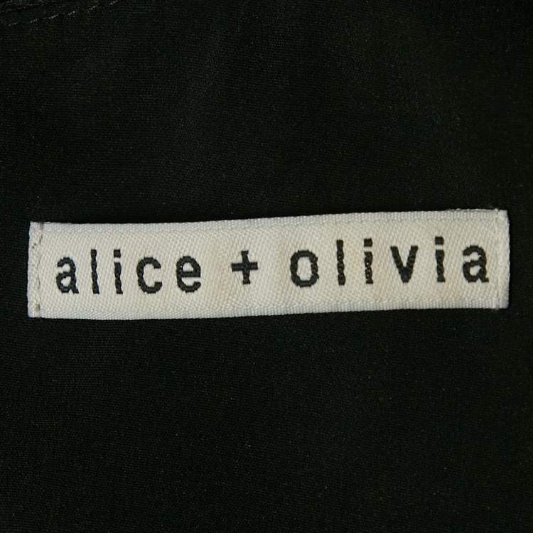 Pre Owned Alice + Olivia Black Floral Print Crepe Lace Detail Tiered Maxi Dress S