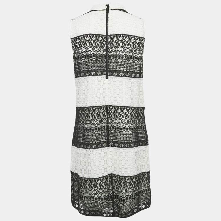 Pre Owned Alice + Olivia White/Black Lace Sleeveless Mini Dress M