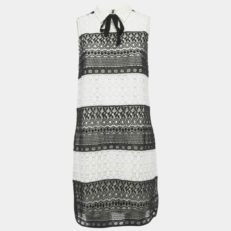 Pre Owned Alice + Olivia White/Black Lace Sleeveless Mini Dress M