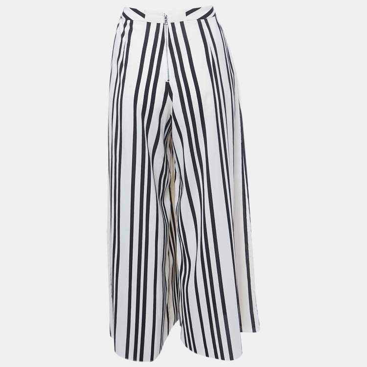 Pre Owned Alice + Olivia Cream Striped Chiffon Culottes M