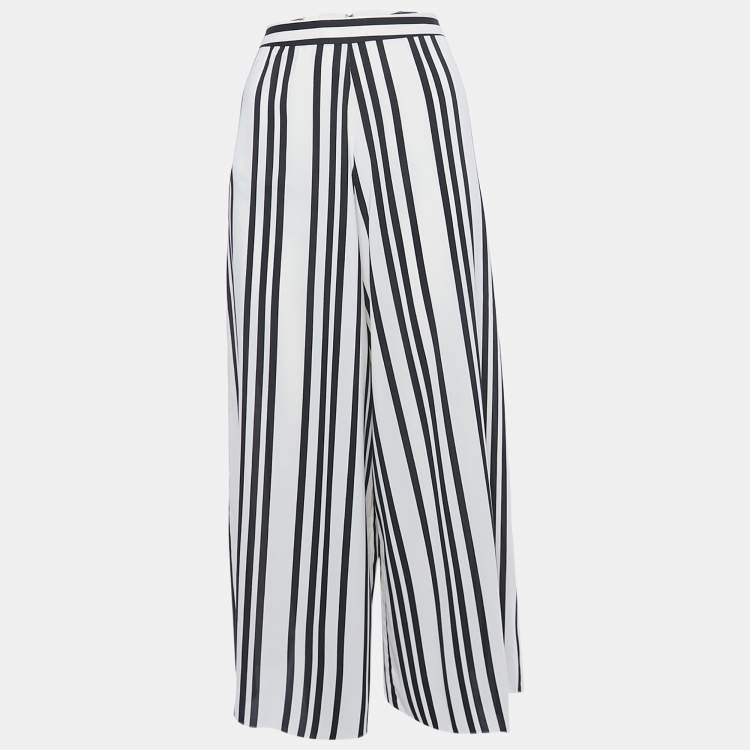 Pre Owned Alice + Olivia Cream Striped Chiffon Culottes M