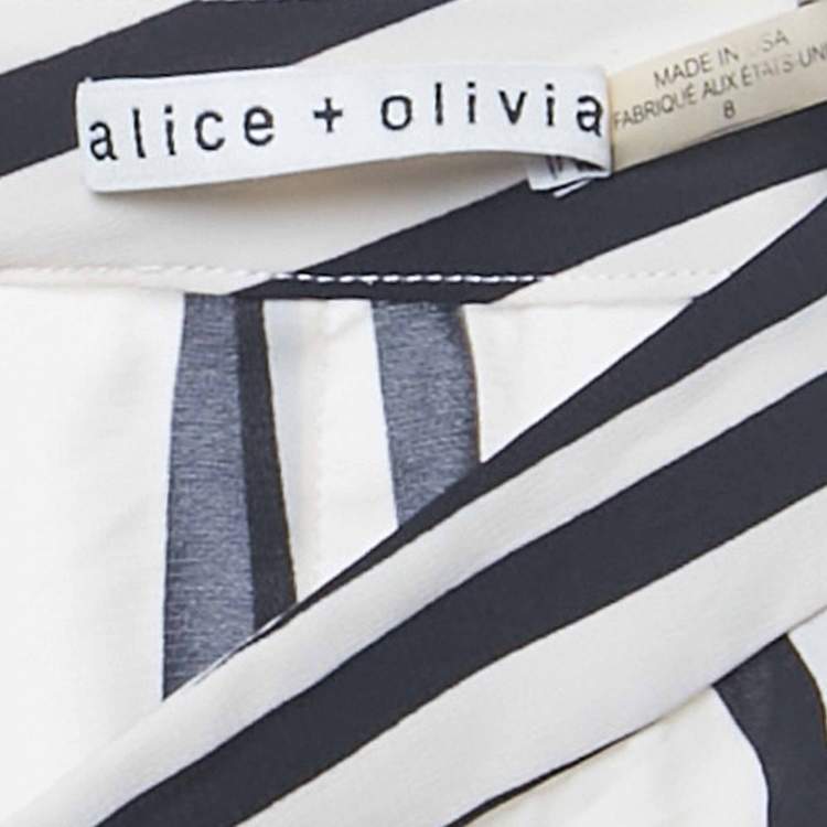 Pre Owned Alice + Olivia Cream Striped Chiffon Culottes M