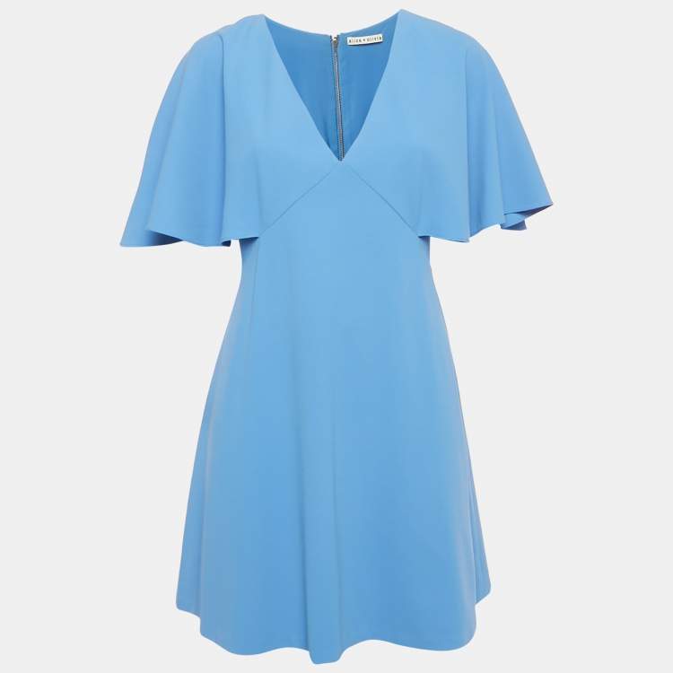 Pre Owned Alice + Olivia Blue Crepe Cape Sleeve Mini Dress M 