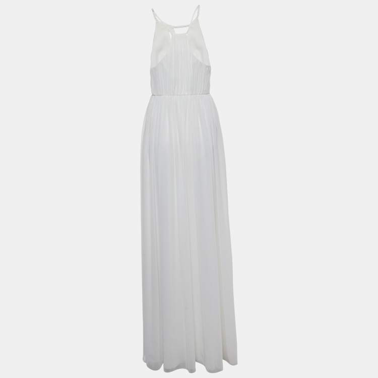 Pre Owned Alice + Olivia Off White Plisse Chiffon Naomi Maxi Dress S