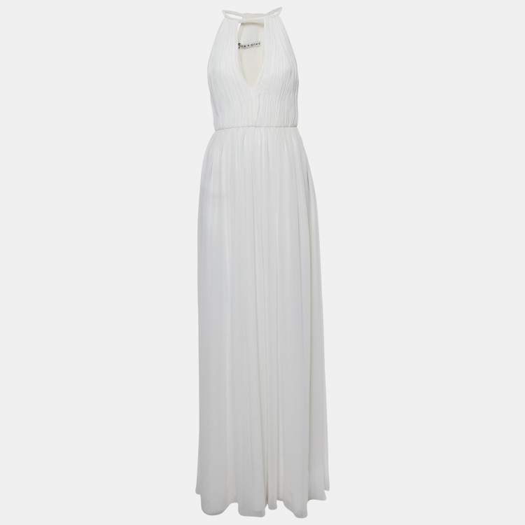 Pre Owned Alice + Olivia Off White Plisse Chiffon Naomi Maxi Dress S