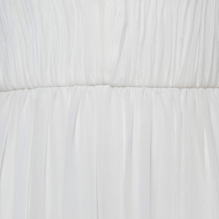 Pre Owned Alice + Olivia Off White Plisse Chiffon Naomi Maxi Dress S