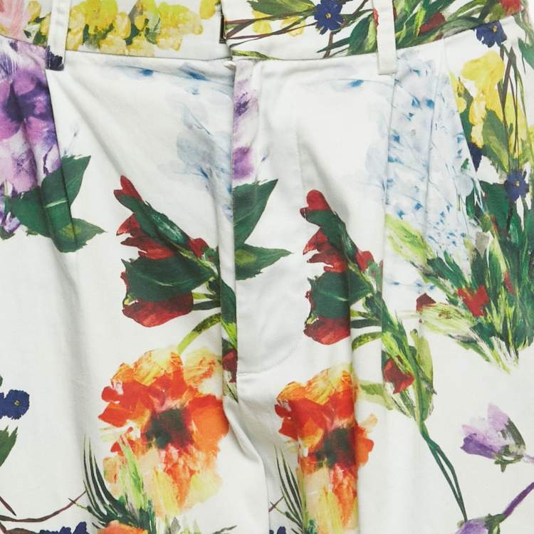 Pre Owned Alice + Olivia Multicolor Floral Print Cotton Wide-Leg Trousers S