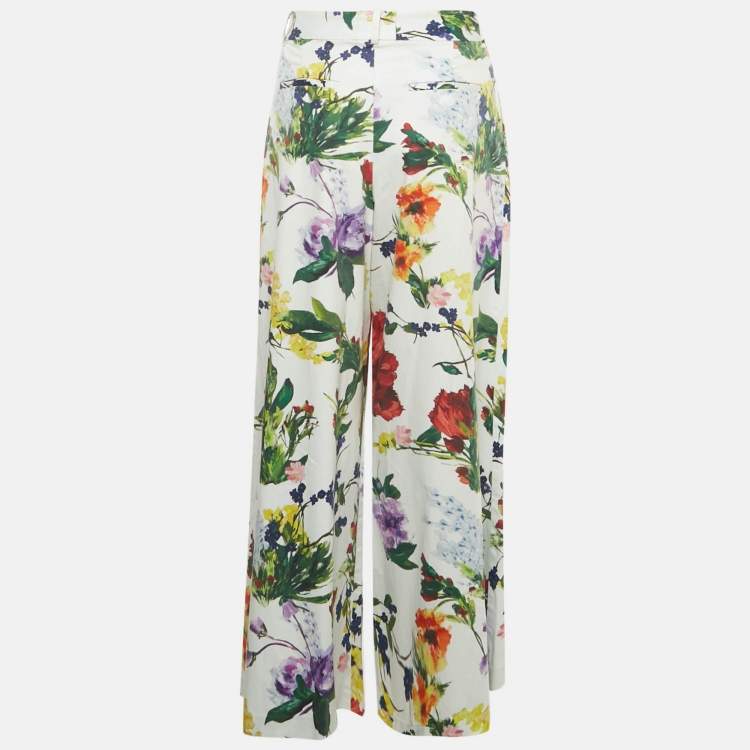 Pre Owned Alice + Olivia Multicolor Floral Print Cotton Wide-Leg Trousers S