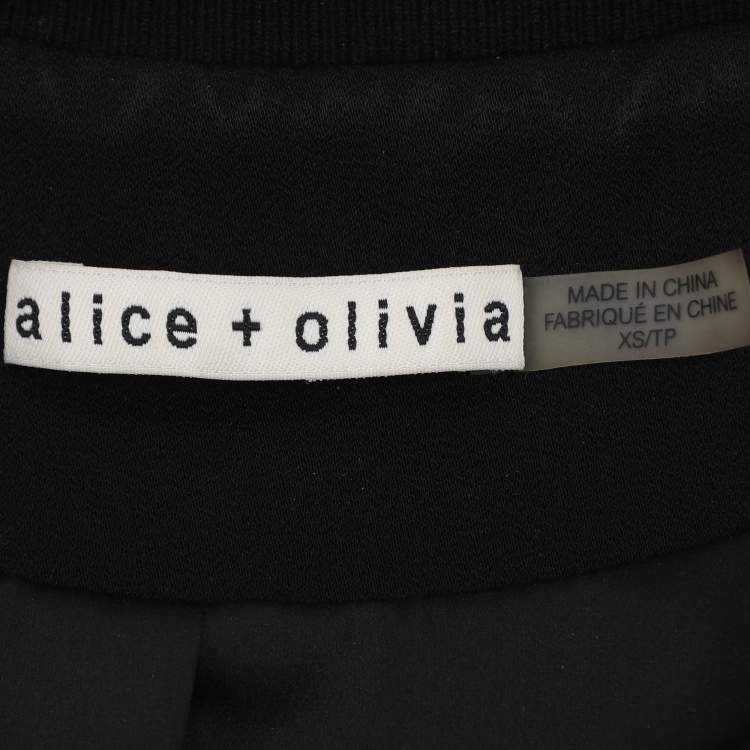 Pre Owned Alice + Olivia Black/White Floral Lace Bomber Jacket XS