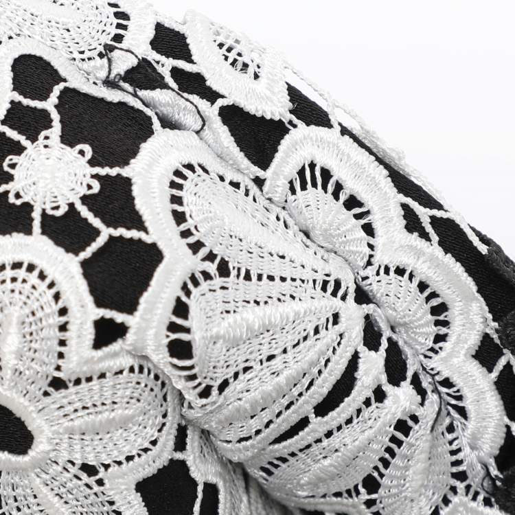 Pre Owned Alice + Olivia Black/White Floral Lace Bomber Jacket XS