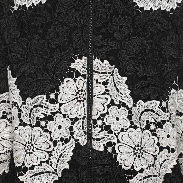 Pre Owned Alice + Olivia Black/White Floral Lace Bomber Jacket XS