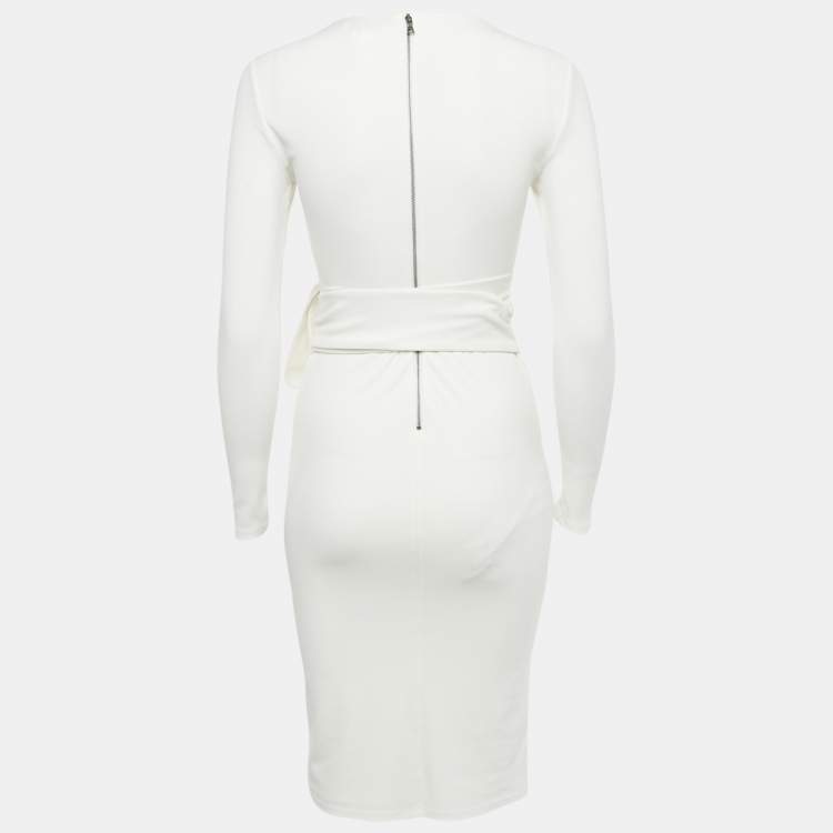 Pre Owned Alice + Olivia Classics White Crepe Tie -Up Waist Short Dress S