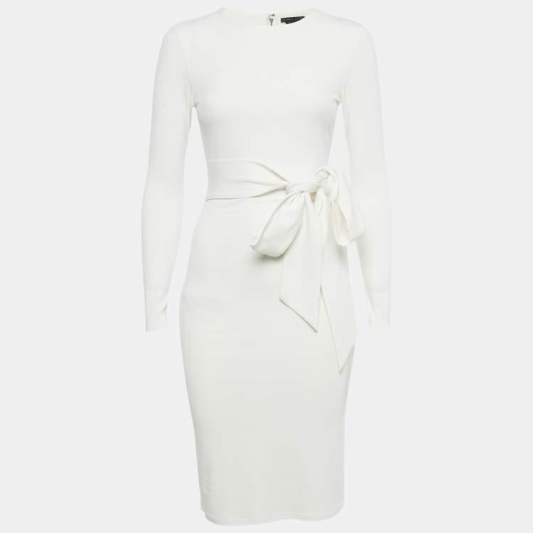 Pre Owned Alice + Olivia Classics White Crepe Tie -Up Waist Short Dress S