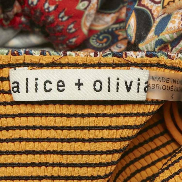 Pre Owned Alice + Olivia Multicolor Printed Crepe & Lace Detail Julissa Smocked Mini Dress S 