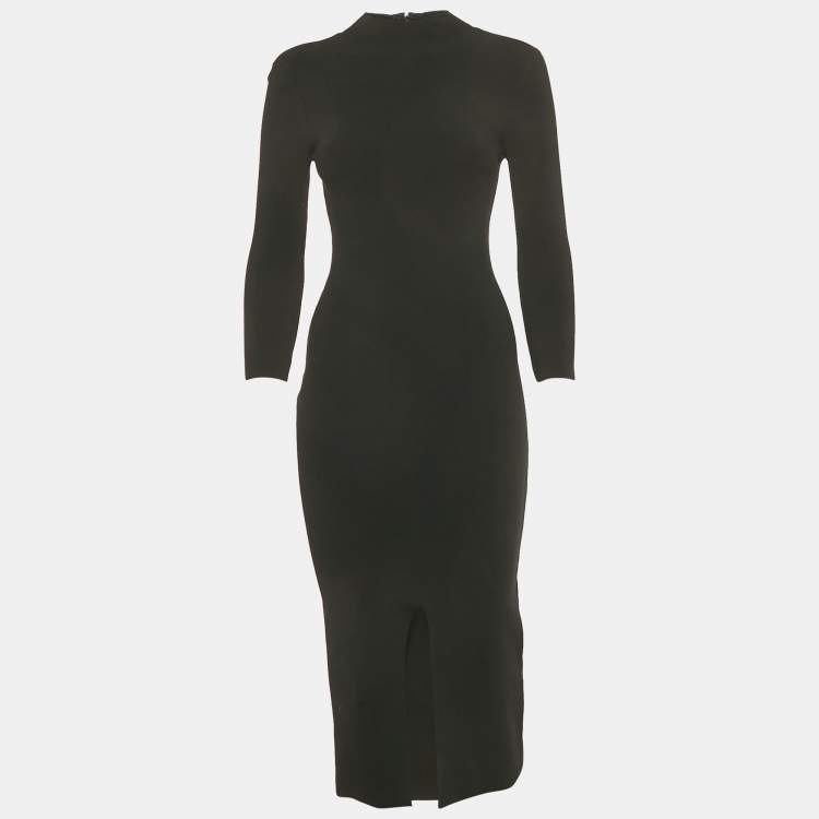 Pre Owned Alice + Olivia Black Rib Knit Midi Bodycon Dress XS