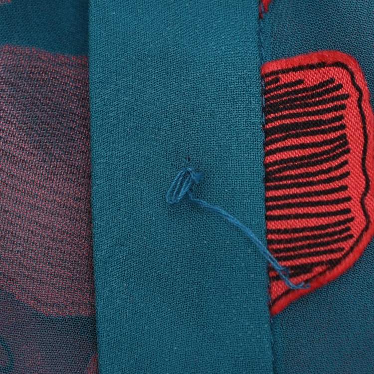 Pre Owned Alice + Olivia Teal/Red Chiffon Floral Print Ziggy Ruffle Long Sleeve Blouse S