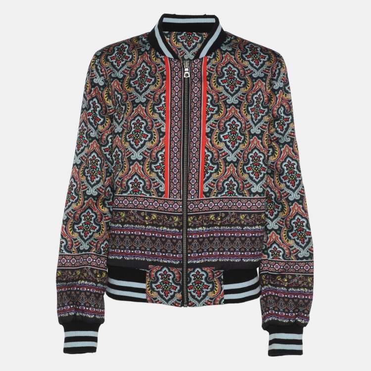 Pre Owned Alice + Olivia Multicolor Printed Nylon Lonnie Reversible Bomber Jacket S