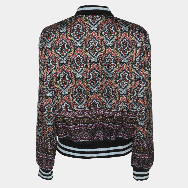 Pre Owned Alice + Olivia Multicolor Printed Nylon Lonnie Reversible Bomber Jacket S