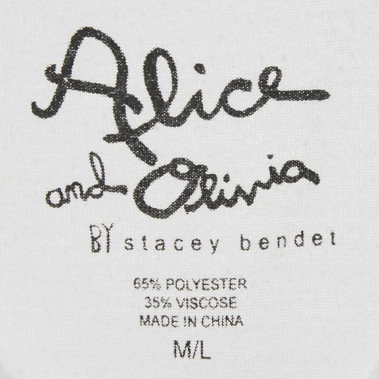 Pre Owned Alice + Olivia White Stace Face Print Bow Detailed Crepe T-Shirt M/L 