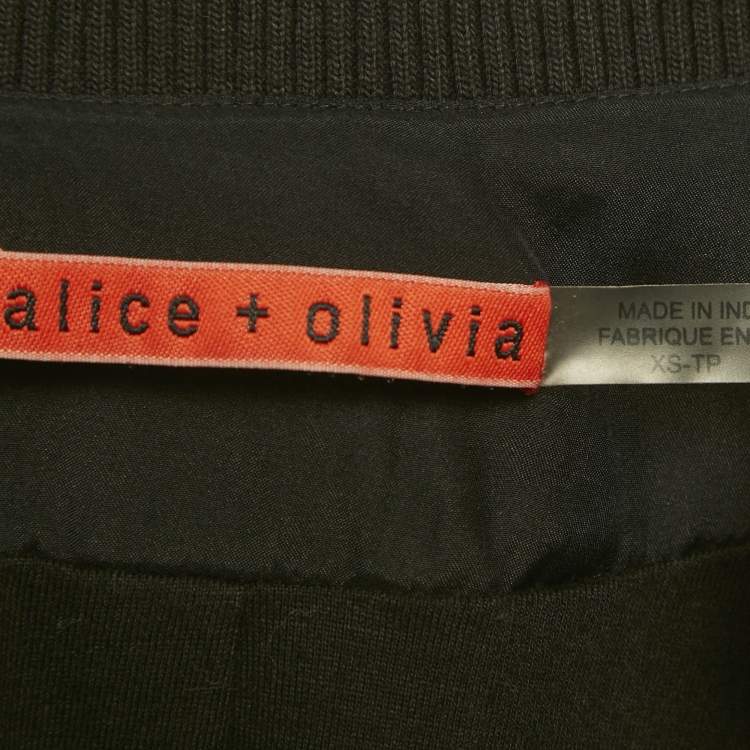 Pre Owned Alice + Olivia Black Embellished Silk Zip-Up Bomber Jacket XS