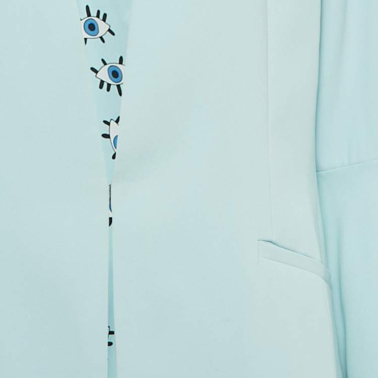 Pre Owned Alice + Olivia Light Blue Crepe Open Front Tailored Blazer L