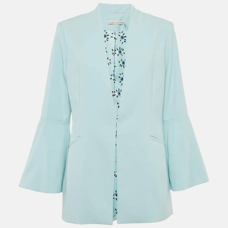 Pre Owned Alice + Olivia Light Blue Crepe Open Front Tailored Blazer L